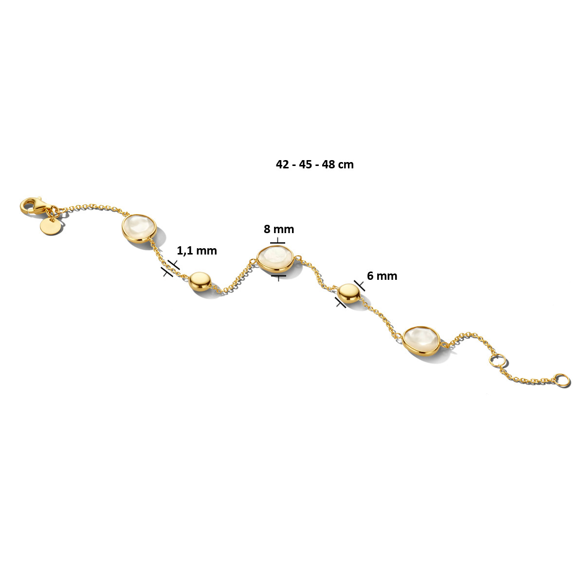 14-karaat gouden ketting met bolletjes en parelmoer - Lengte 42 - 45 - 48 cm