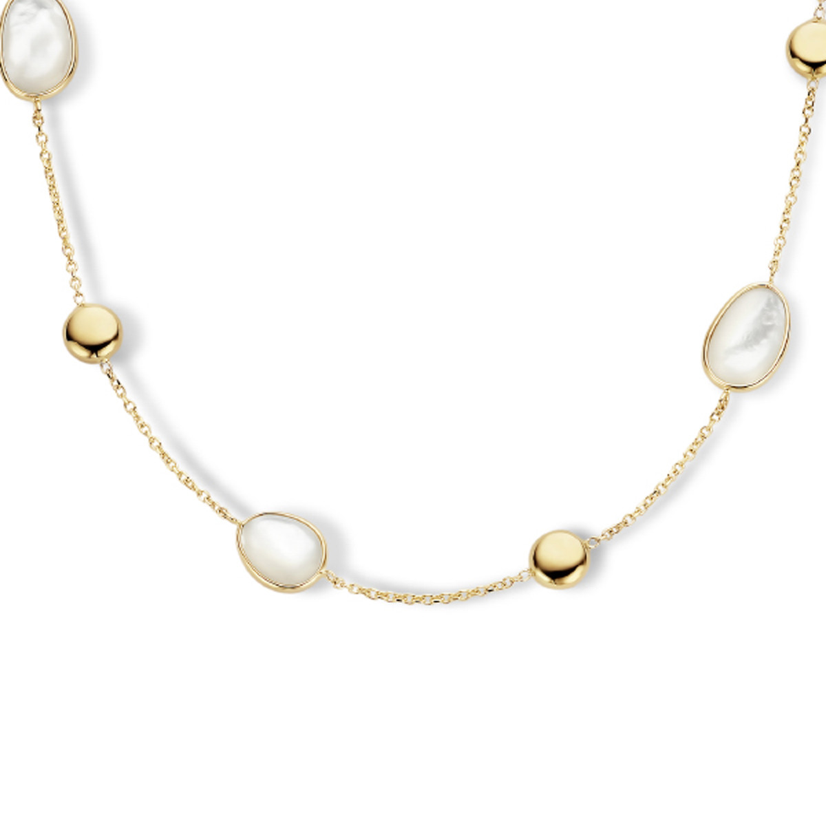 14-karaat gouden ketting met bolletjes en parelmoer - Lengte 42 - 45 - 48 cm