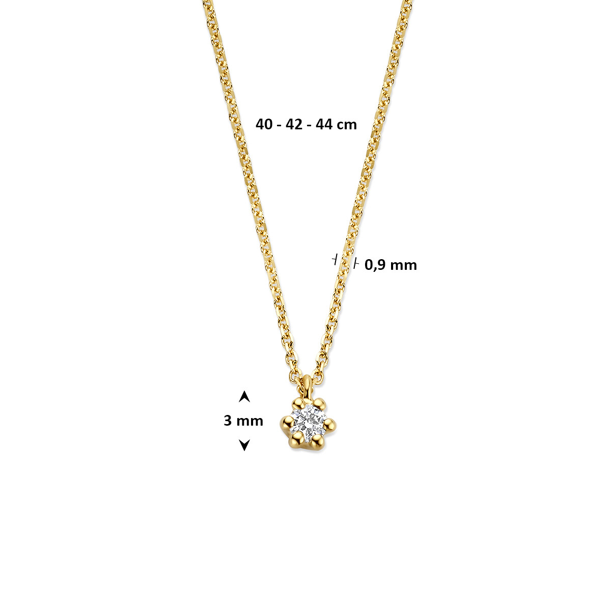 14-karaat gouden ketting met briljant geslepen lab grown diamant 0.05 crt - Lengte 40-42-44 cm