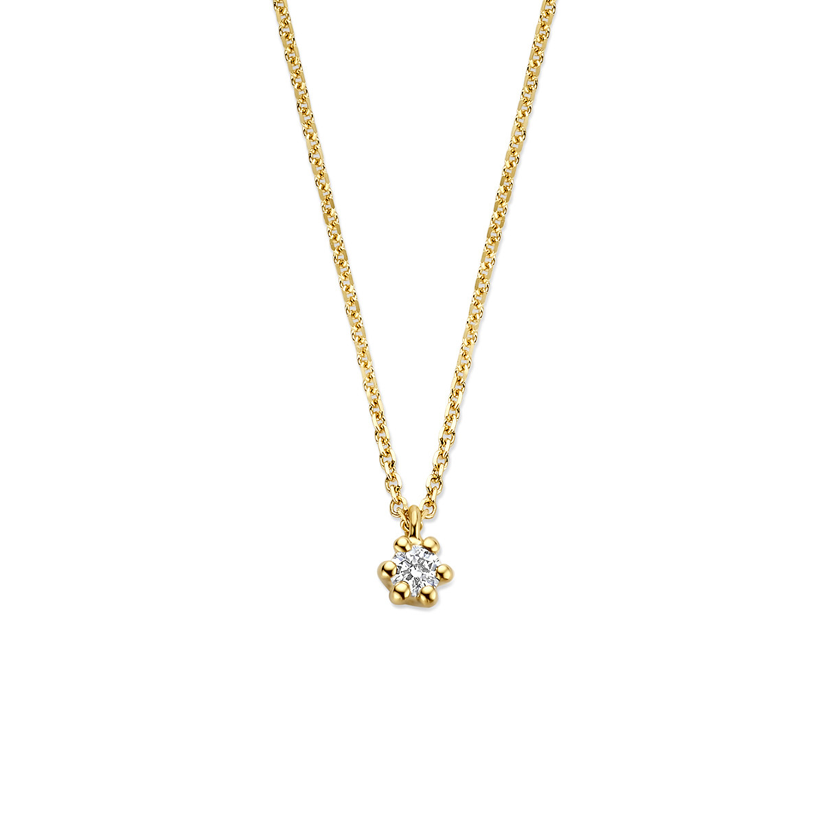 14-karaat gouden ketting met briljant geslepen lab grown diamant 0.05 crt - Lengte 40-42-44 cm