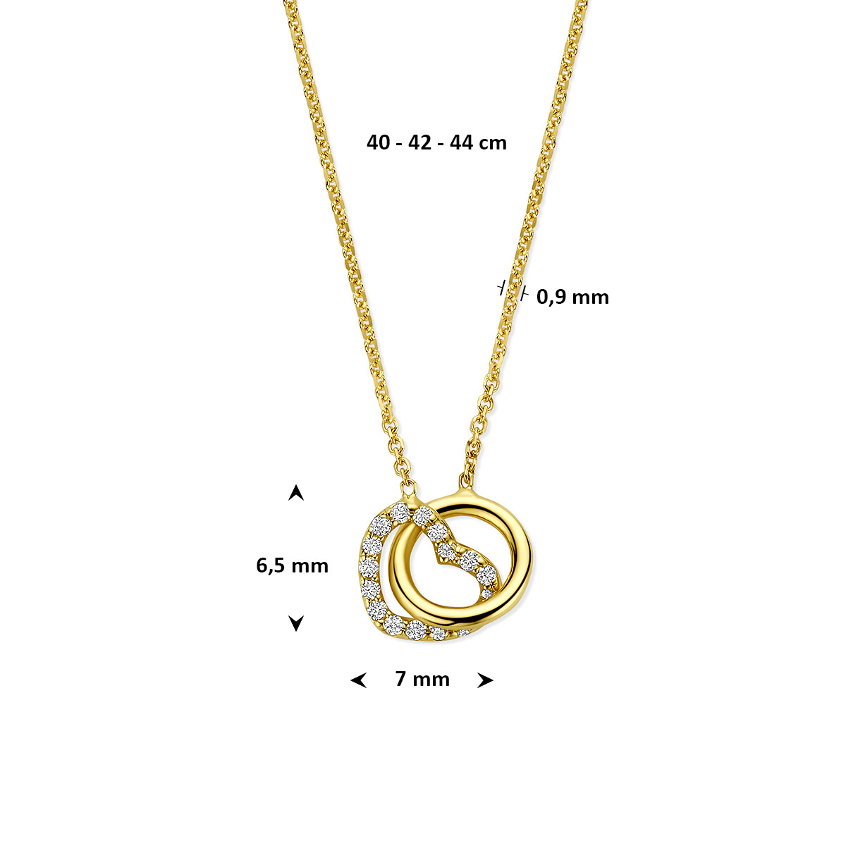 14-karaat gouden ketting met cirkel en lab grown diamanten hart 0.09 crt - Lengte 40-42-44 cm