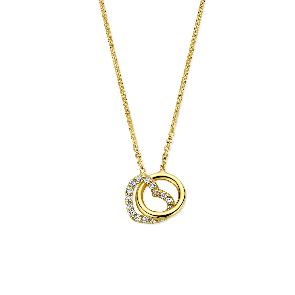14-karaat gouden ketting met cirkel en lab grown diamanten hart 0.09 crt - Lengte 40-42-44 cm