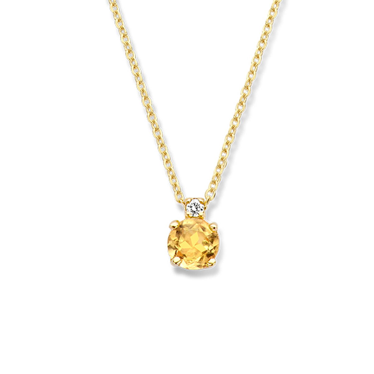 14-karaat gouden ketting met citrien 0.24 crt en diamant - Lengte 40 cm