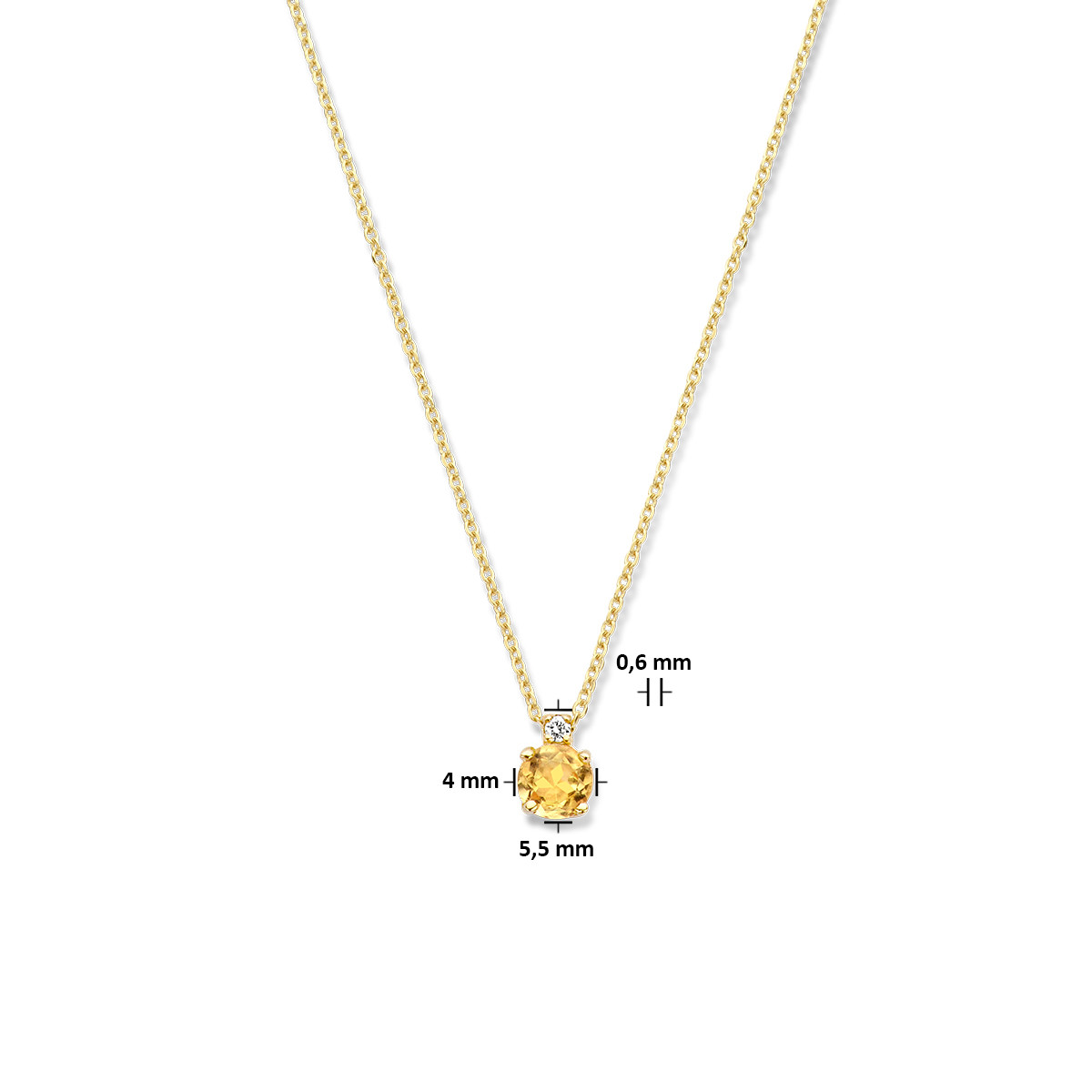 14-karaat gouden ketting met citrien 0.24 crt en diamant - Lengte 40 cm