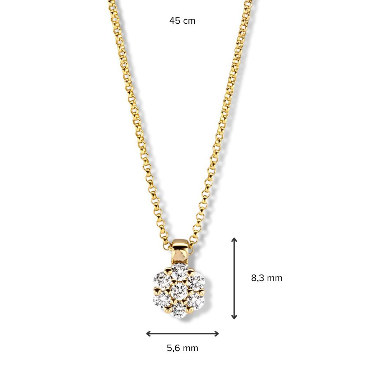 14-karaat gouden ketting met diamanten bloem hanger - Lengte 45 cm