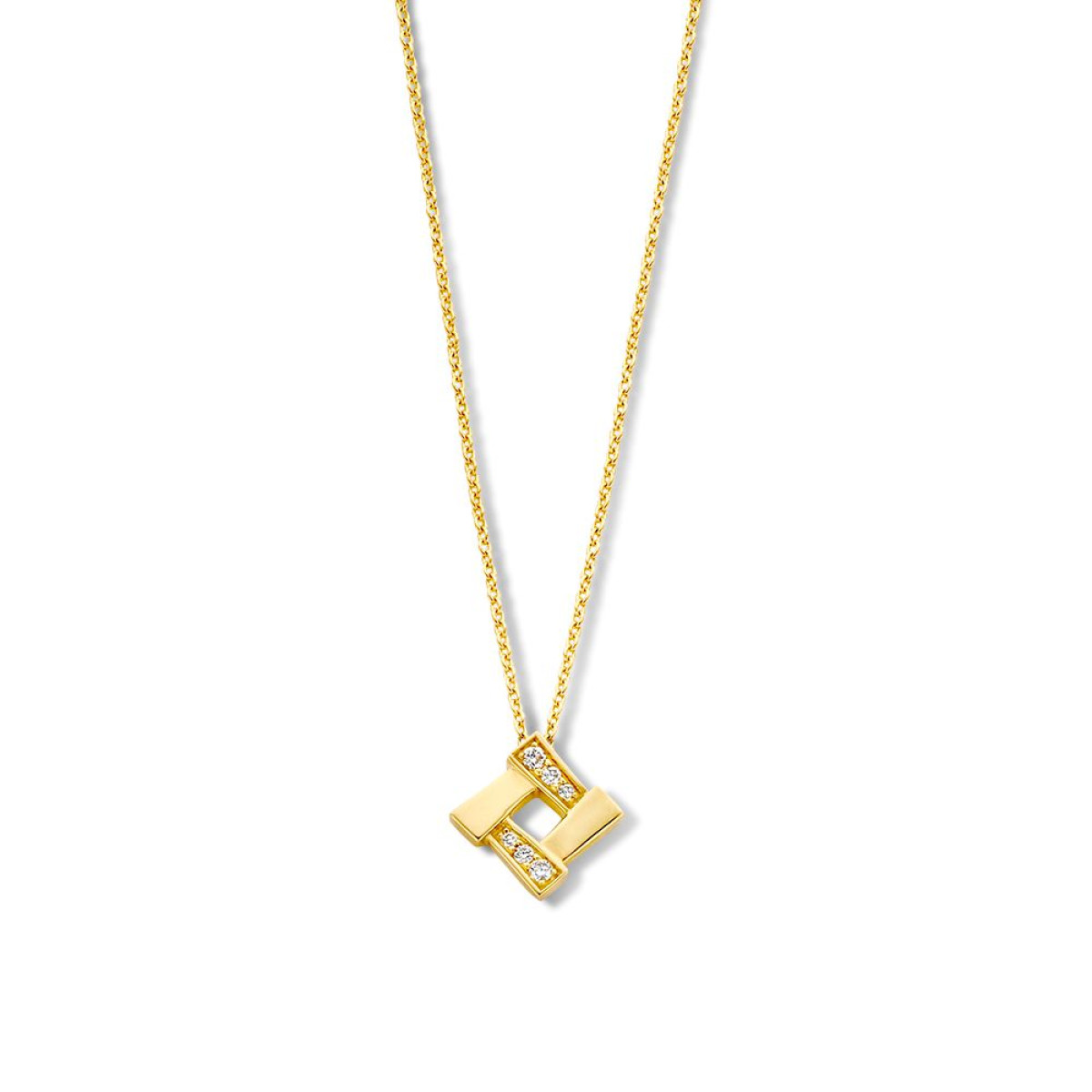 14-karaat gouden ketting met een diamanten ruit hanger - Lengte 39-42 cm