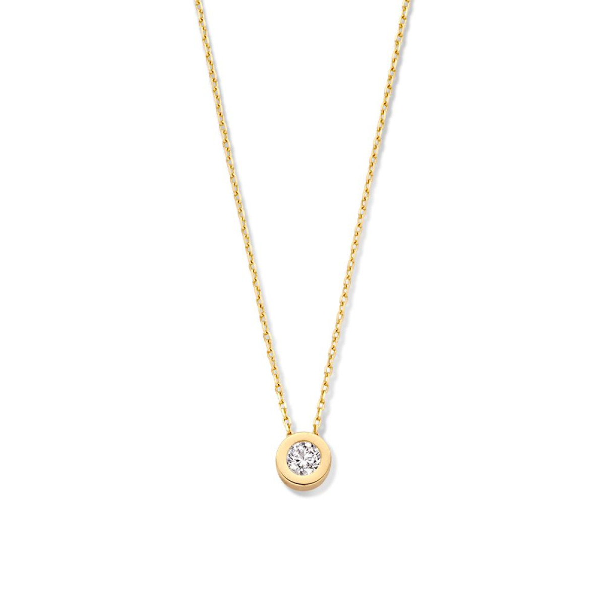 14-karaat gouden ketting met een ronde zirkonia hanger - Lengte 42-45 cm