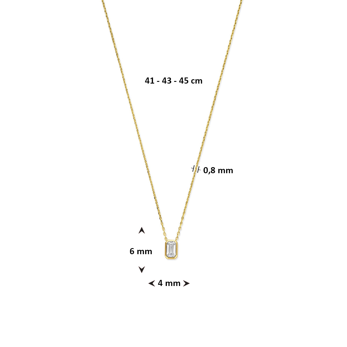 14-karaat gouden ketting met emerald geslepen zirkonia 6x4 mm breed - Lengte 41-43-45 cm