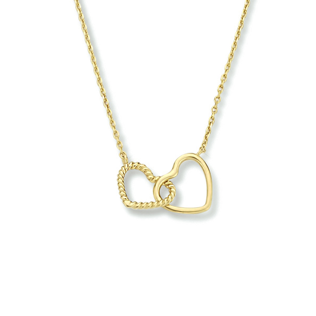14-karaat gouden ketting met gedraaid en glanzend hartje - Lengte 40-42-44 cm