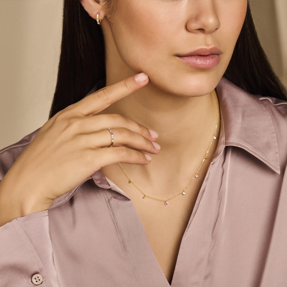 14-karaat gouden ketting met gekleurde zirkonia's 0.8 mm - Lengte 40 - 42 - 44 cm