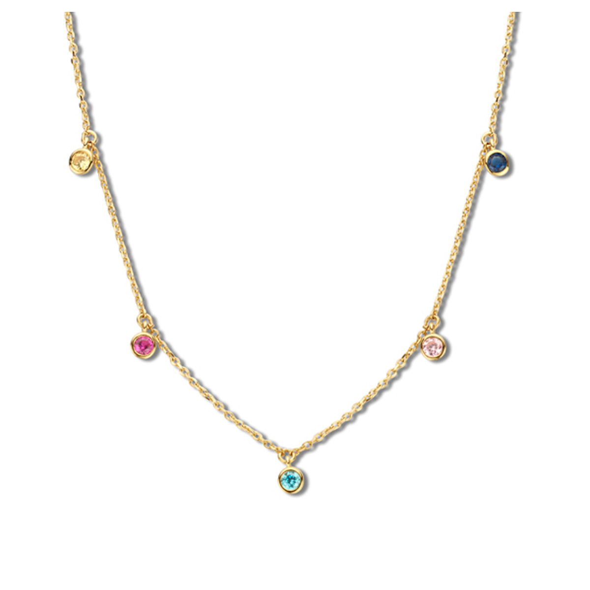 14-karaat gouden ketting met gekleurde zirkonia's 0.8 mm - Lengte 40 - 42 - 44 cm