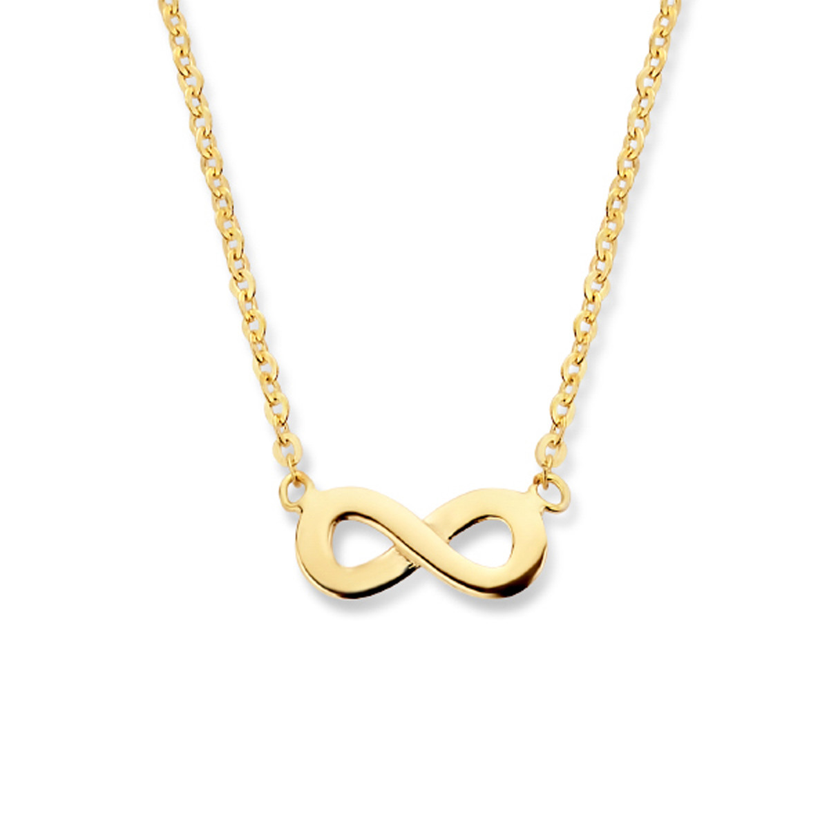 14-karaat gouden ketting met glanzende infinity hanger 1.1 mm breed - Lengte 44.5 cm