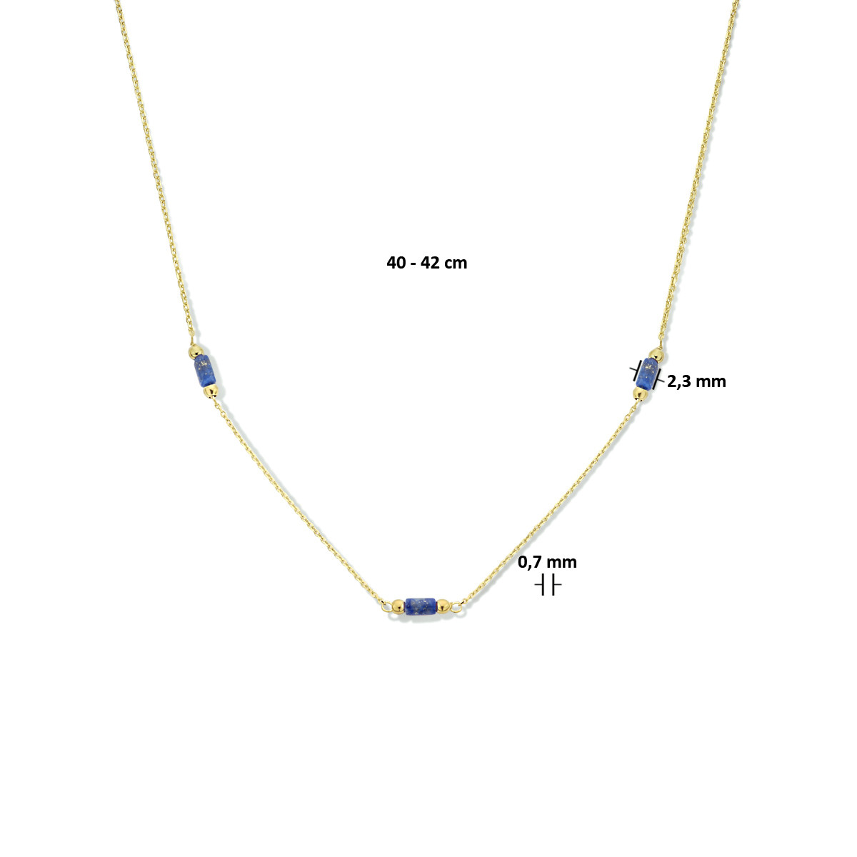 14-karaat gouden ketting met glanzende lapis lazuli stenen en gouden bolletjes - Lengte 40-42 cm