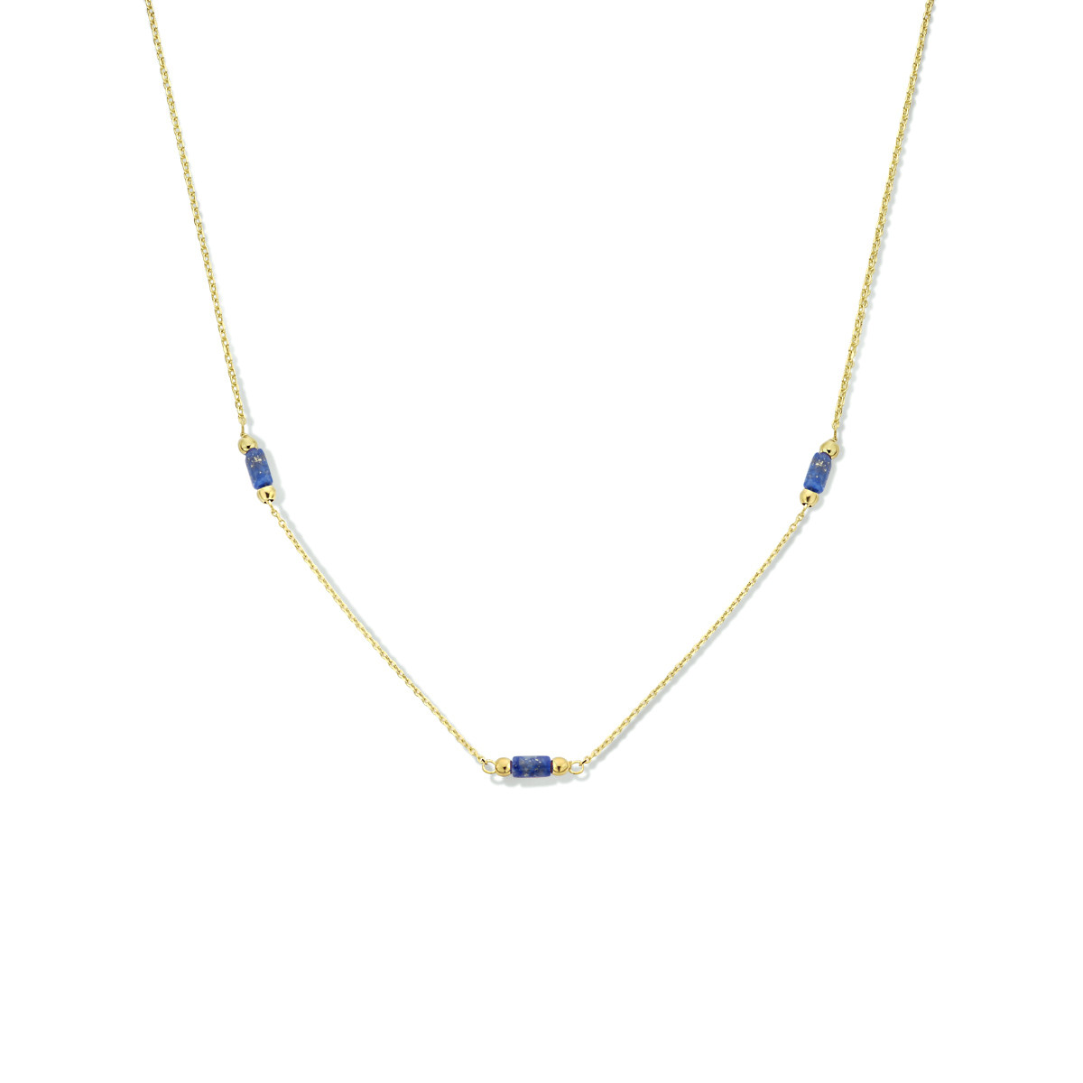 14-karaat gouden ketting met glanzende lapis lazuli stenen en gouden bolletjes - Lengte 40-42 cm