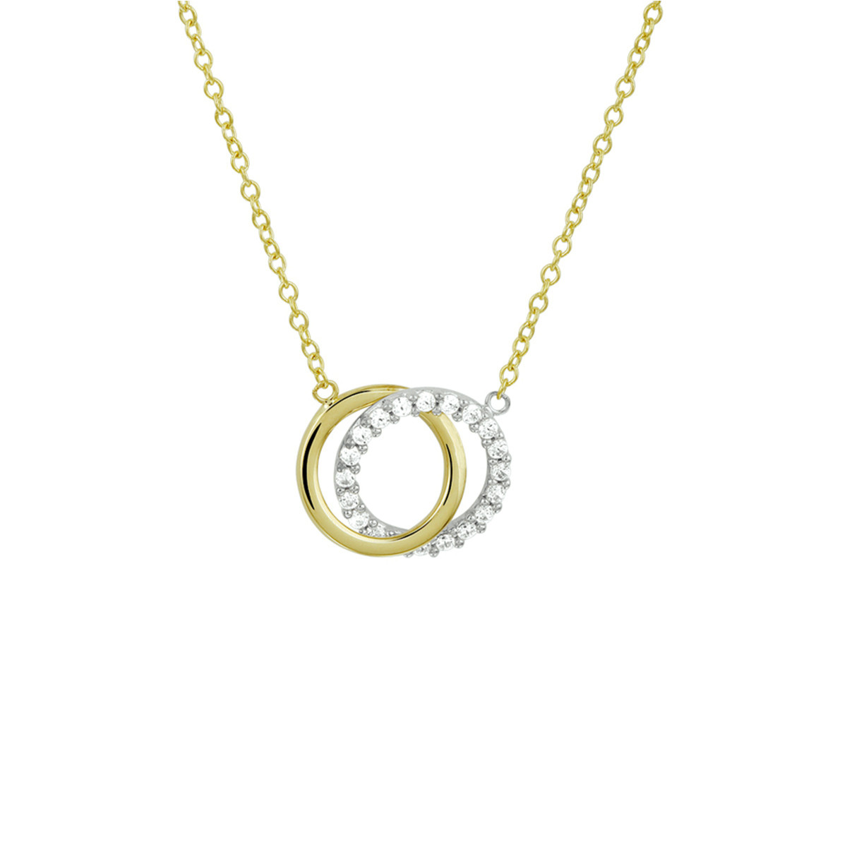 14-karaat gouden ketting met gouden en witgouden zirkonia cirkel - Lengte 40-44 cm