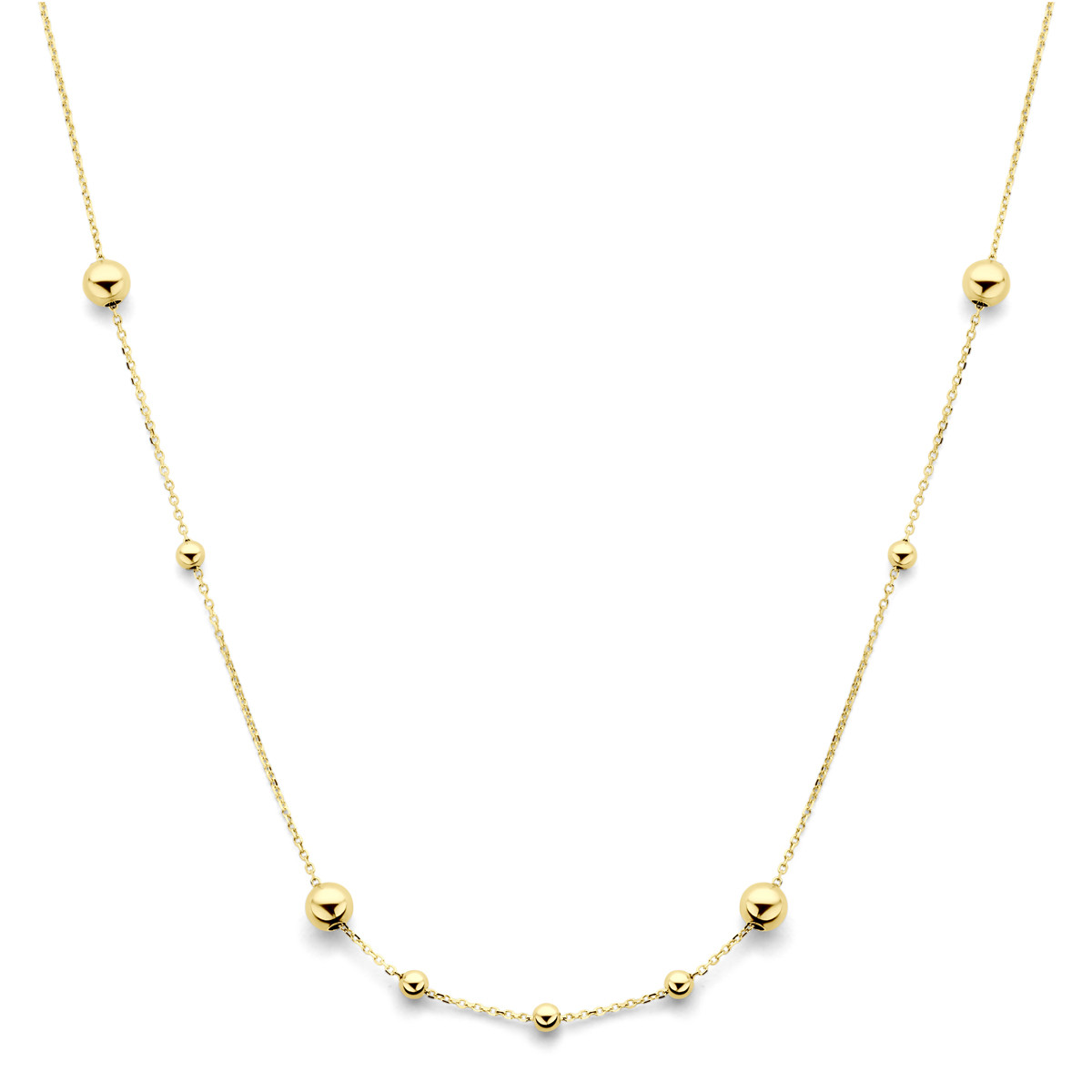 14-karaat gouden ketting met grote en kleine glanzende bolletjes - Lengte 42 cm, 45 cm