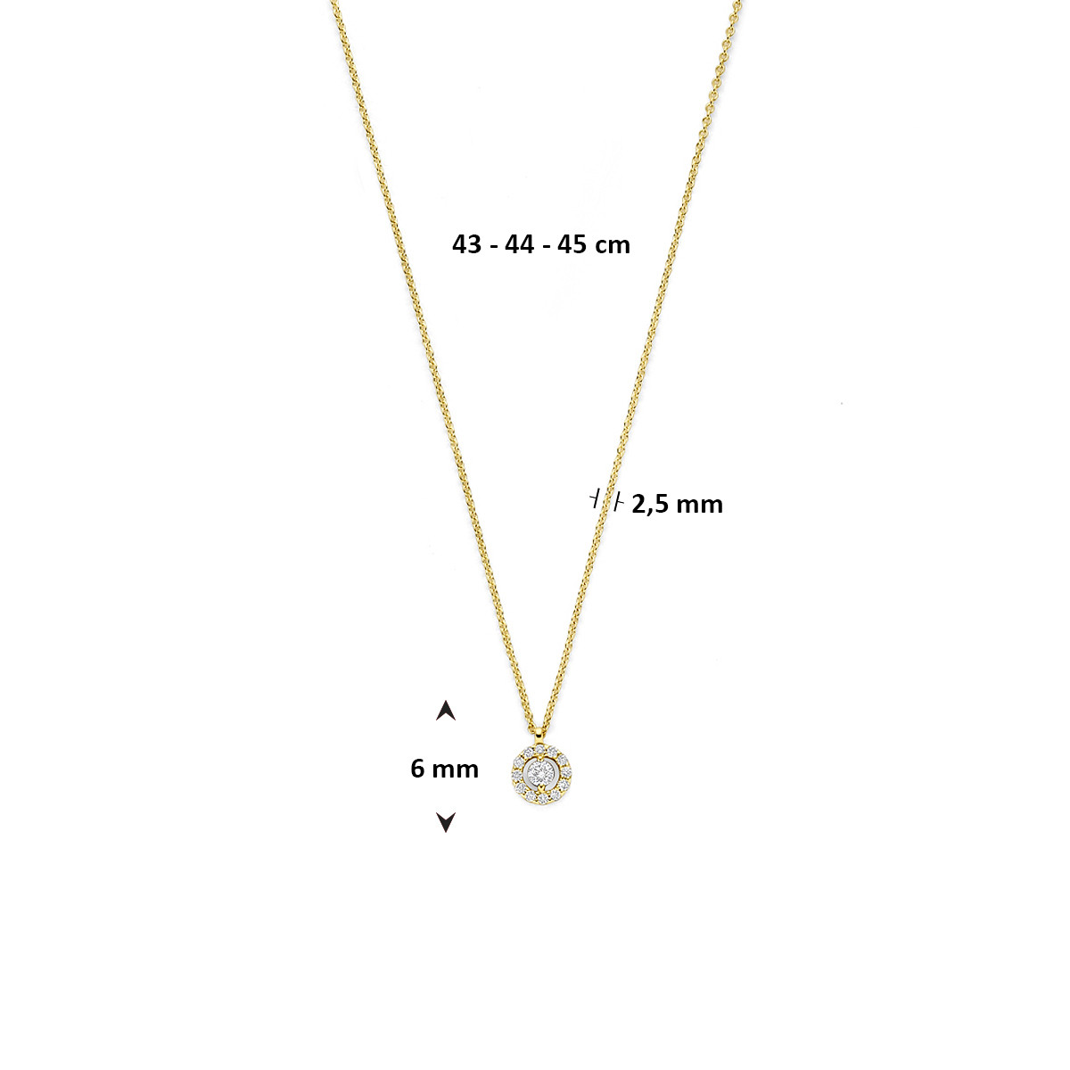 14-karaat gouden ketting met halo van diamanten 0.14 crt - Lengte 43-44-45 cm