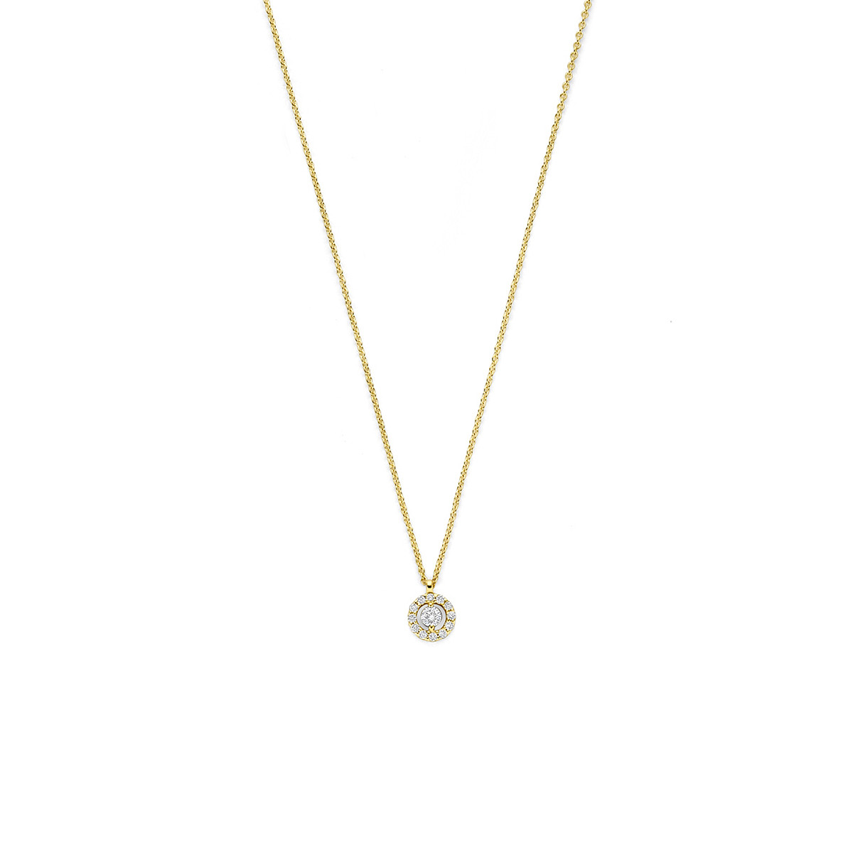 14-karaat gouden ketting met halo van diamanten 0.14 crt - Lengte 43-44-45 cm