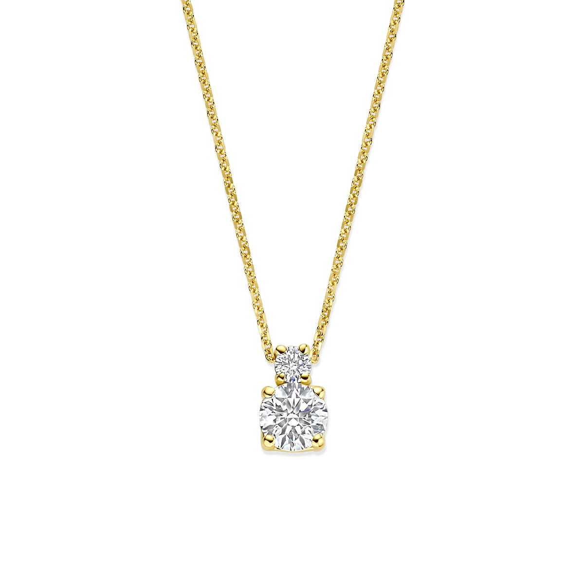 14-karaat gouden ketting met hanger van 2 lab grown 0.45 crt diamanten - Lengte 40-42-44 cm