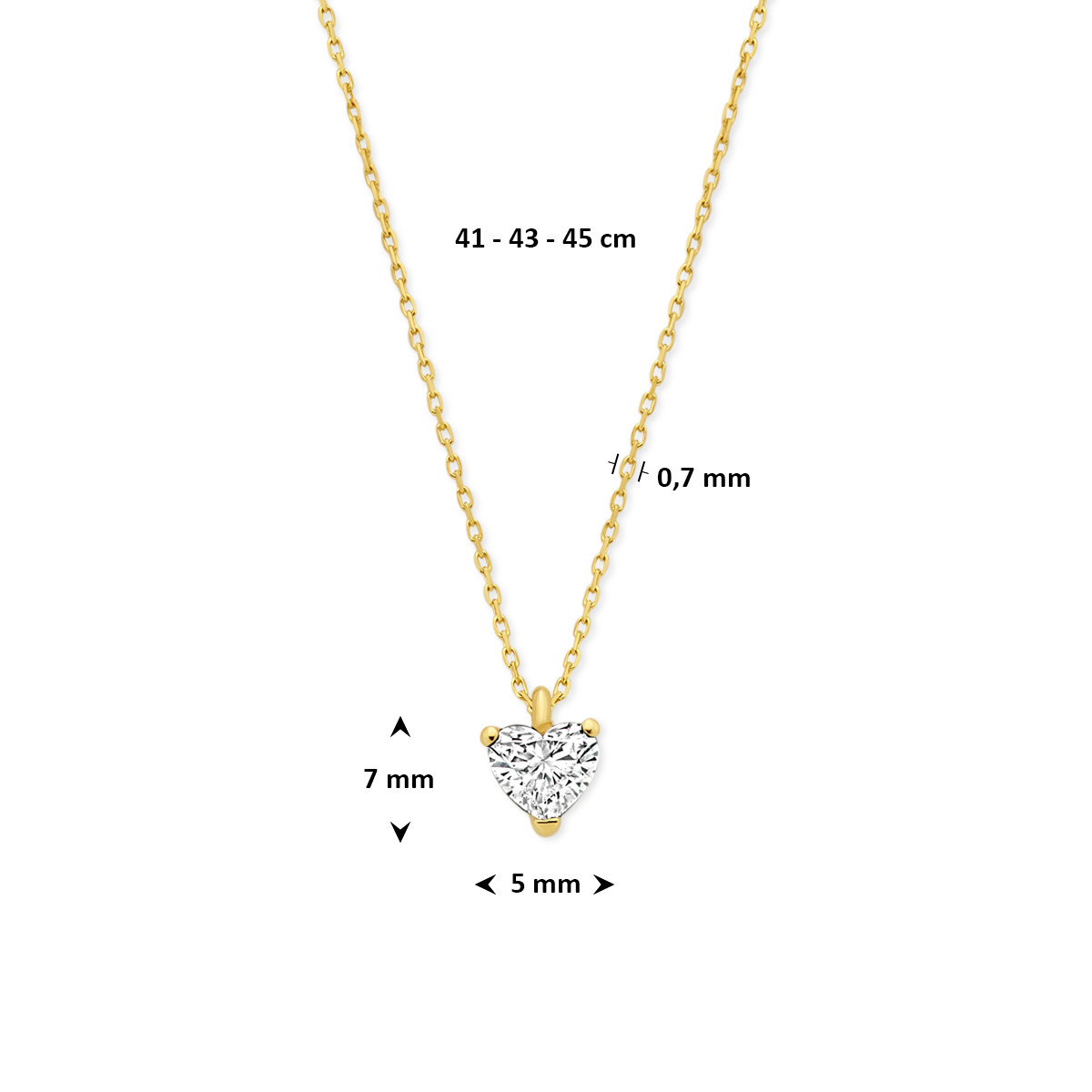14-karaat gouden ketting met hart lab grown diamant 0.30 crt 7 mm x 5 mm - Lengte 41-43-45 cm