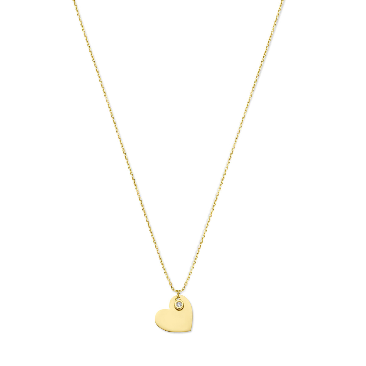 14-karaat gouden ketting met hartje en zirkonia - Lengte 40-42-44 cm