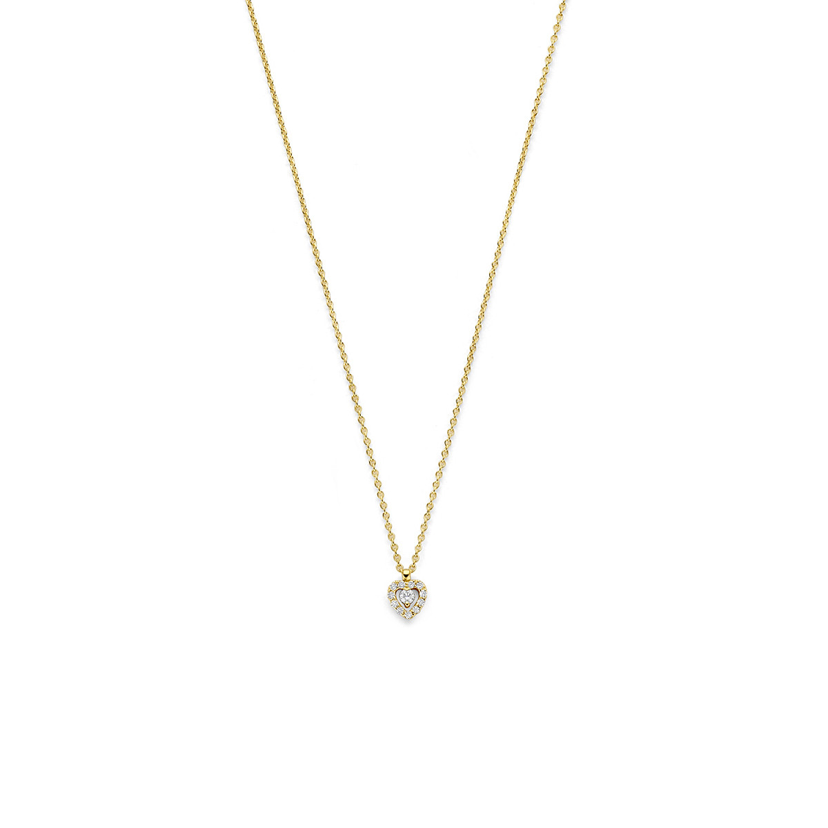 14-karaat gouden ketting met hartjes hanger met diamanten 0.08 crt - Lengte 43-44-45 cm