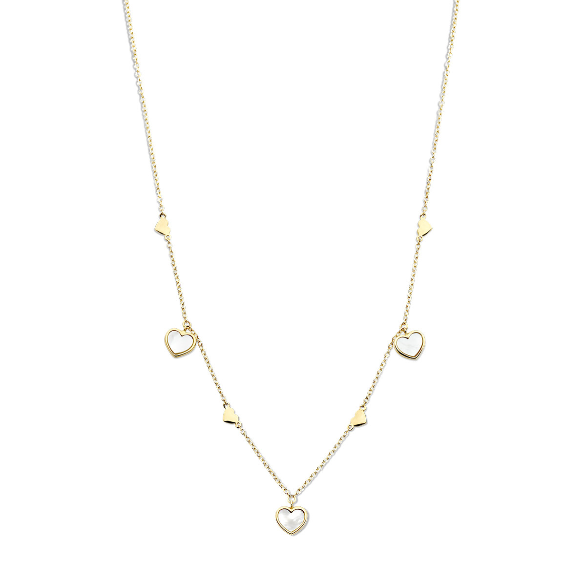 14-karaat gouden ketting met hartjes van goud en parelmoer - Lengte 43-45 cm