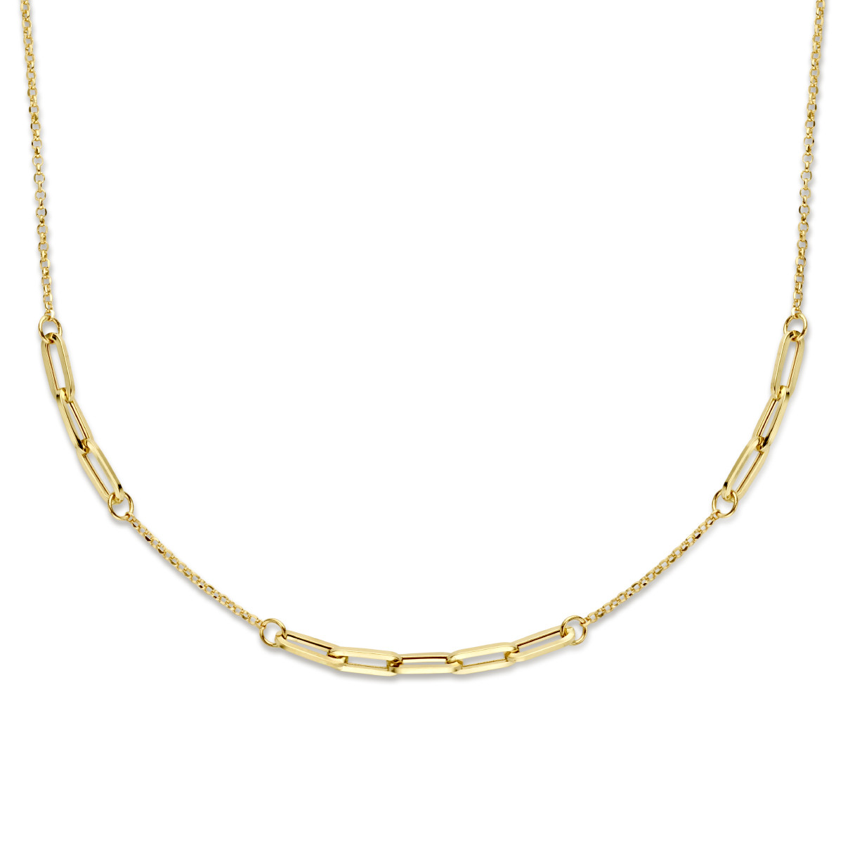 14-karaat gouden ketting met jasseron en paperclip schakel - Lengte 42 + 2 cm