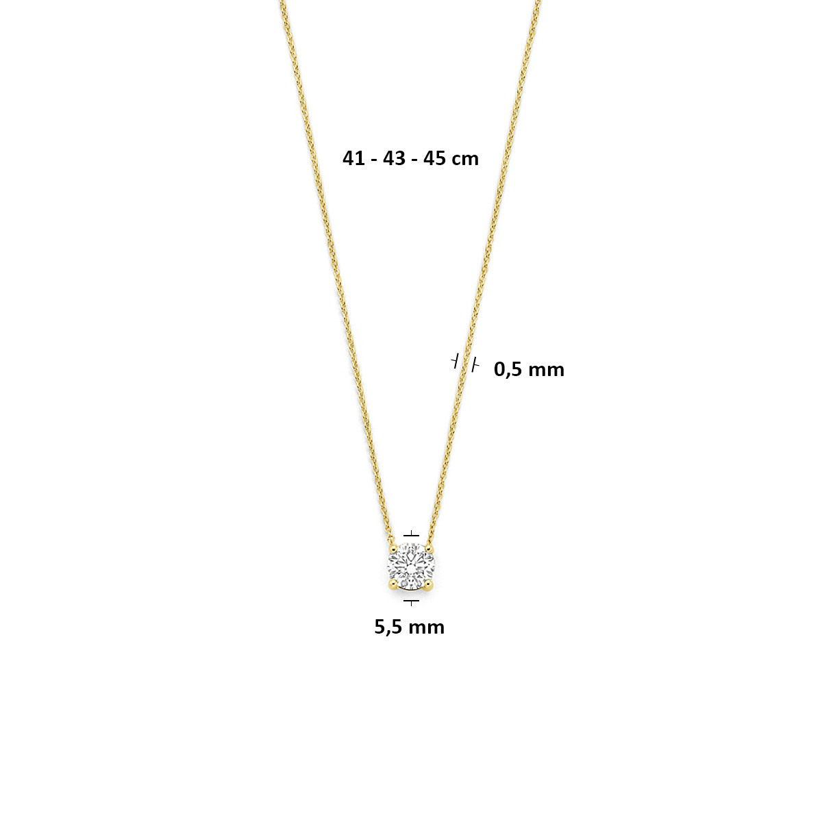 14-karaat gouden ketting met lab diamant 0.5 crt en hanger - Lengte 41-43-45 cm
