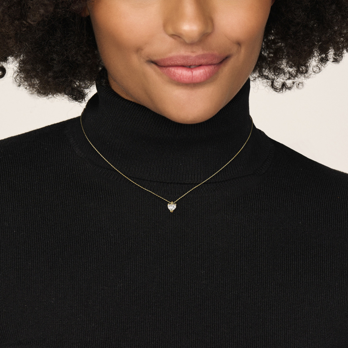 14-karaat gouden ketting met lab grown diamanten hartje 1.00 crt 9.5 mm x 7.5 mm - Lengte 41-43-45 cm
