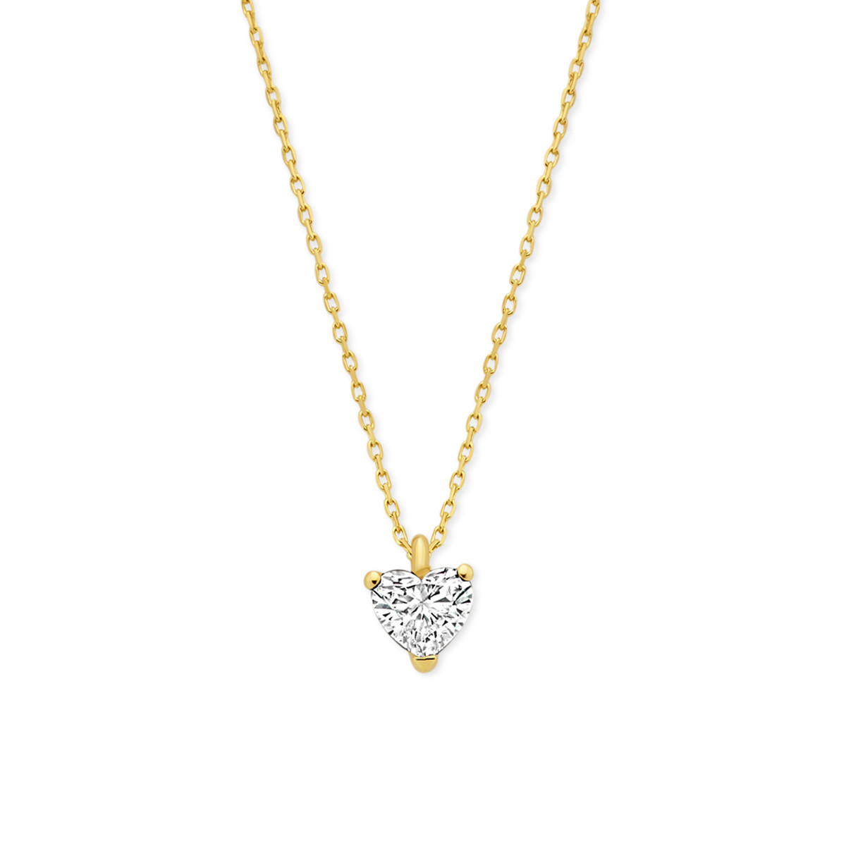 14-karaat gouden ketting met lab grown diamanten hartje 1.00 crt 9.5 mm x 7.5 mm - Lengte 41-43-45 cm
