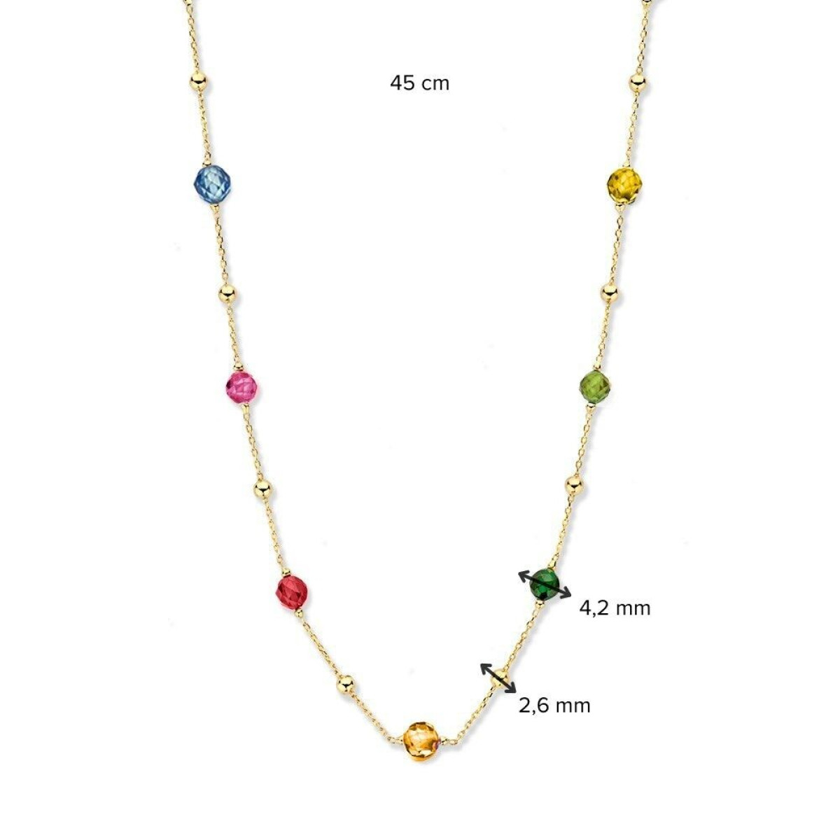 14-karaat gouden ketting met multicolor zirkonia's en bolletjes - Lengte 45 cm