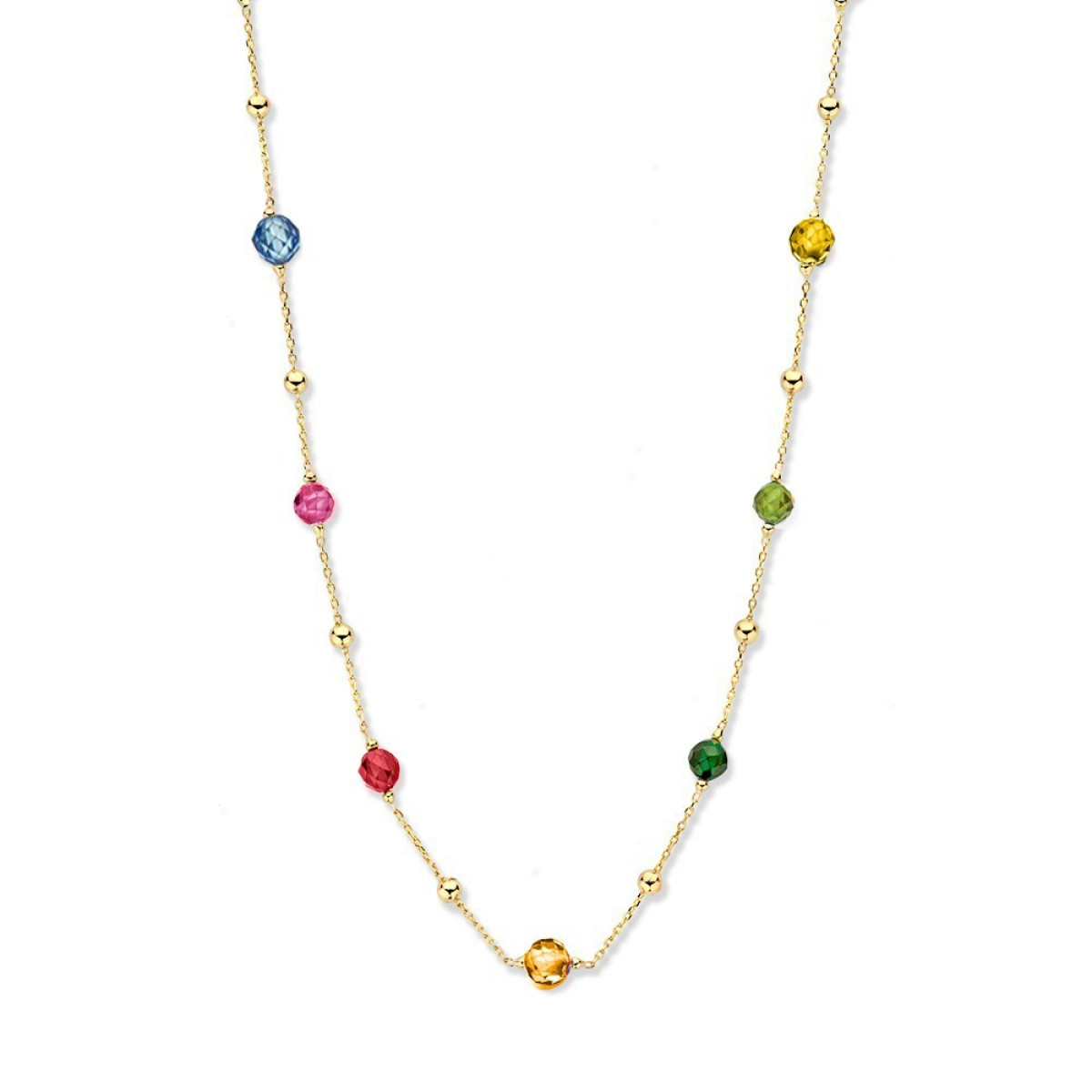 14-karaat gouden ketting met multicolor zirkonia's en bolletjes - Lengte 45 cm