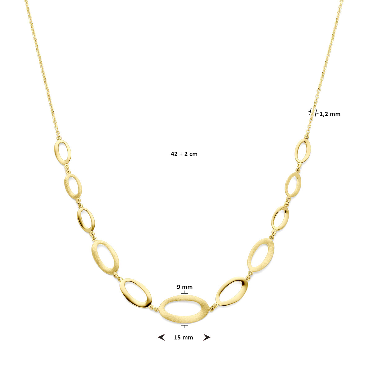 14-karaat gouden ketting met open ovaaltjes van verschillende groottes - Lengte 42-44 cm