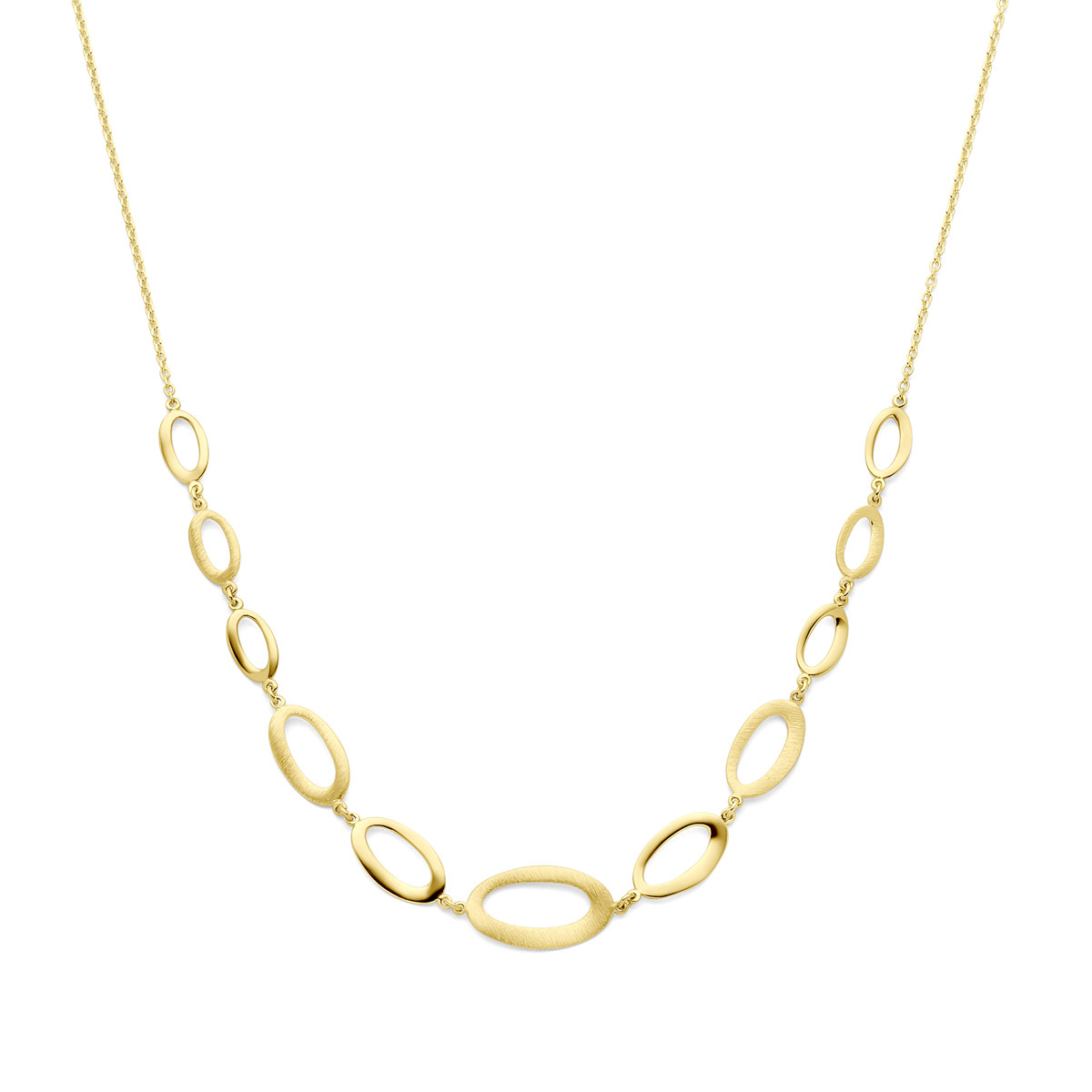 14-karaat gouden ketting met open ovaaltjes van verschillende groottes - Lengte 42-44 cm