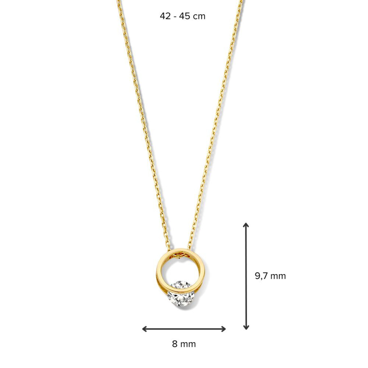 14-karaat gouden ketting met open rondjes en zirkonia - Lengte 42-45 cm