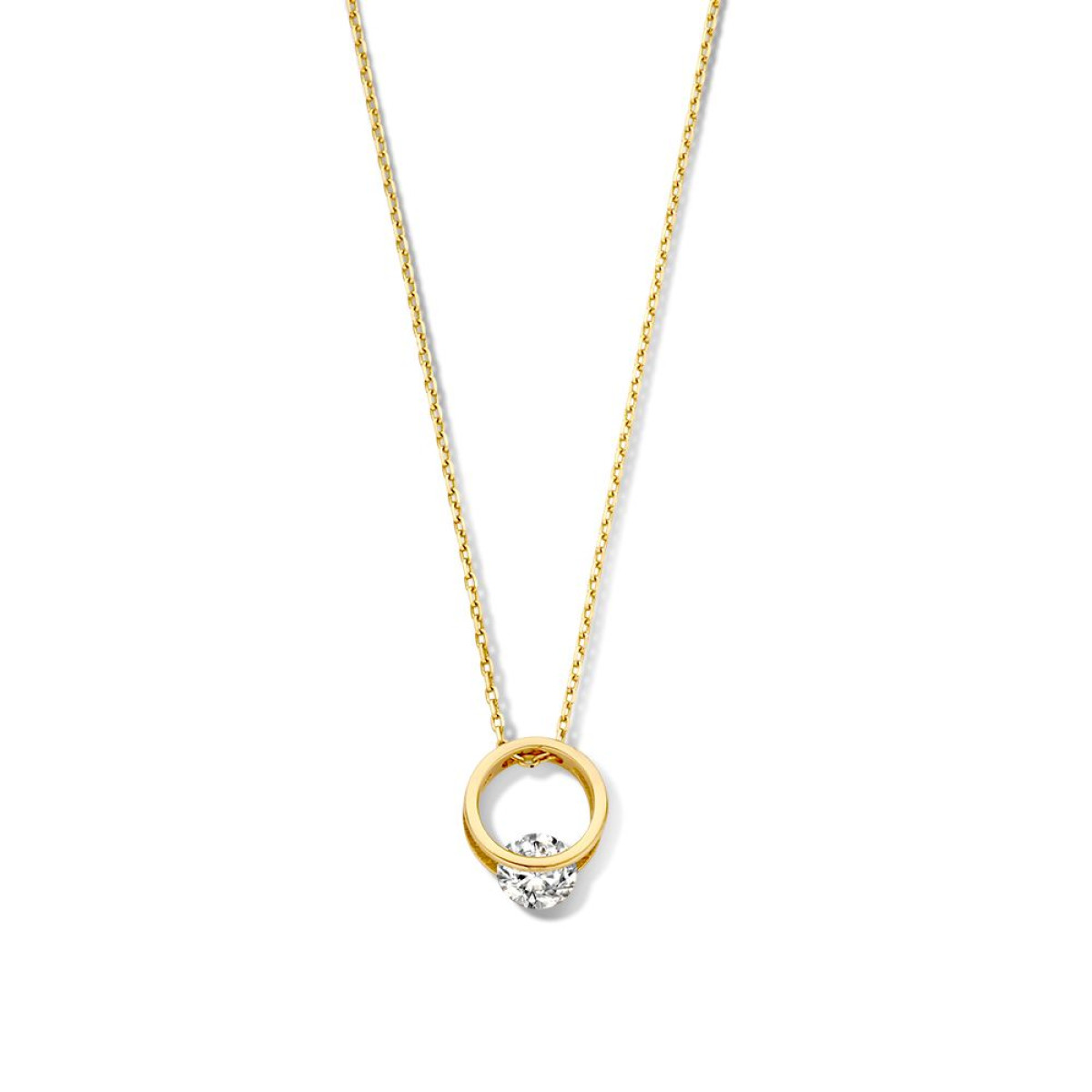 14-karaat gouden ketting met open rondjes en zirkonia - Lengte 42-45 cm