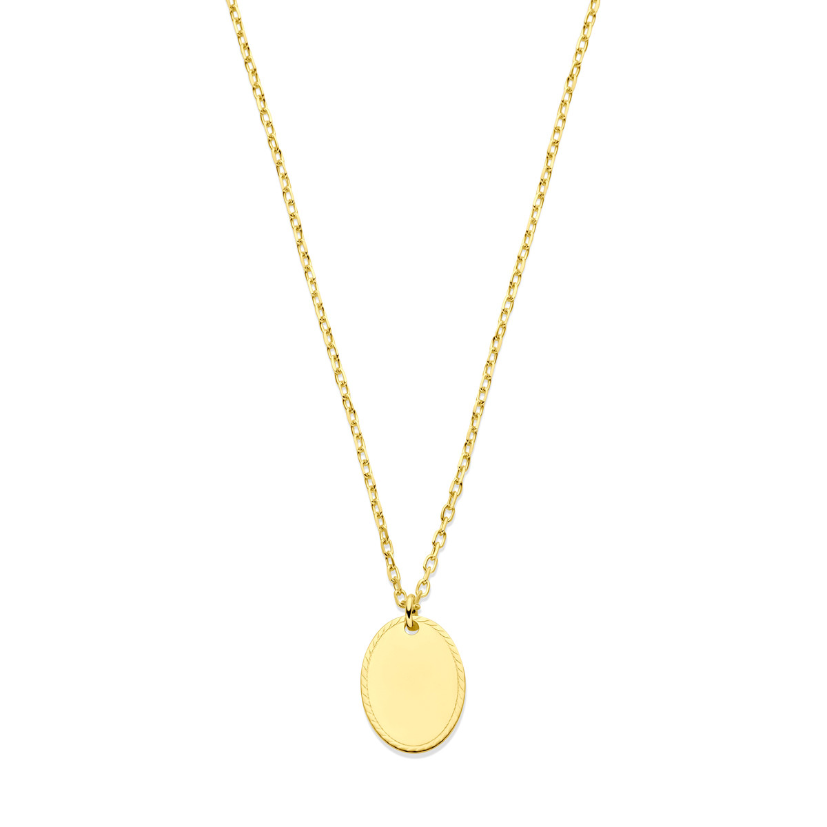 14-karaat gouden ketting met ovale hanger 9 mm x 12 mm - Lengte 41-43-45 cm