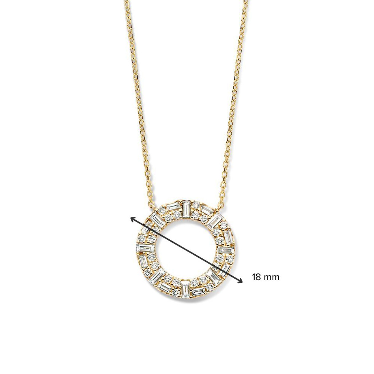 14-karaat gouden ketting met ronde diamanten hanger - Lengte 42-45 cm