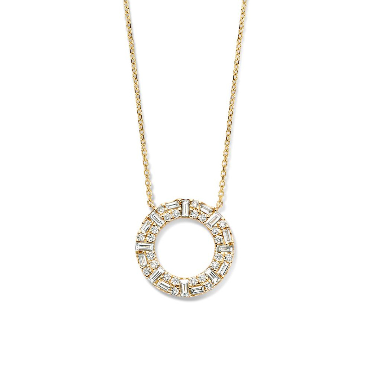 14-karaat gouden ketting met ronde diamanten hanger - Lengte 42-45 cm