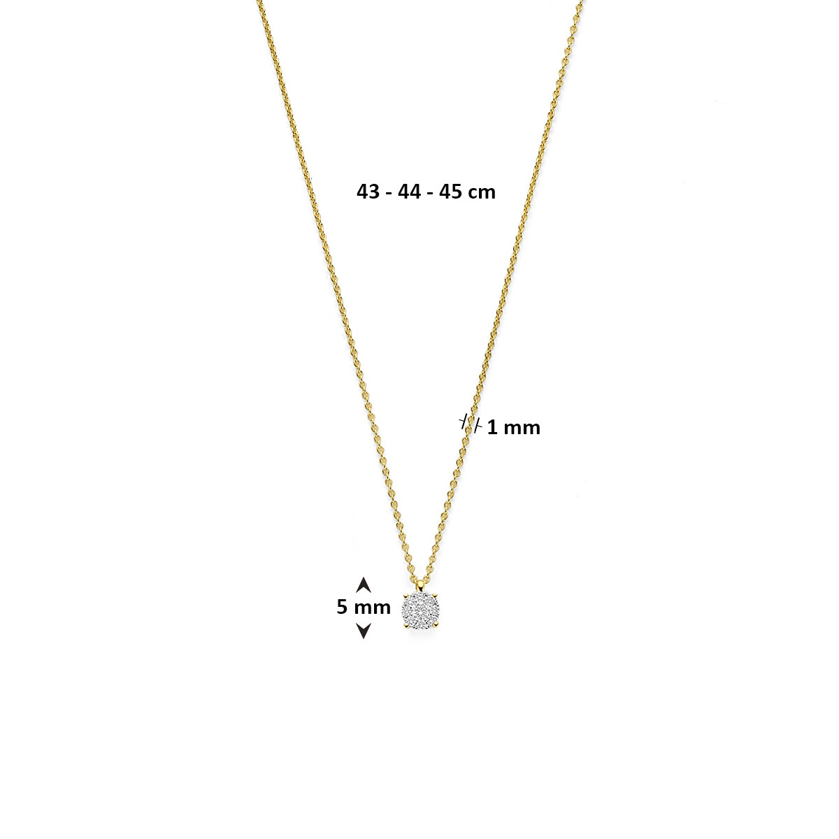 14-karaat gouden ketting met ronde hanger van diamanten 0.13 crt - Lengte 43-44-45 cm