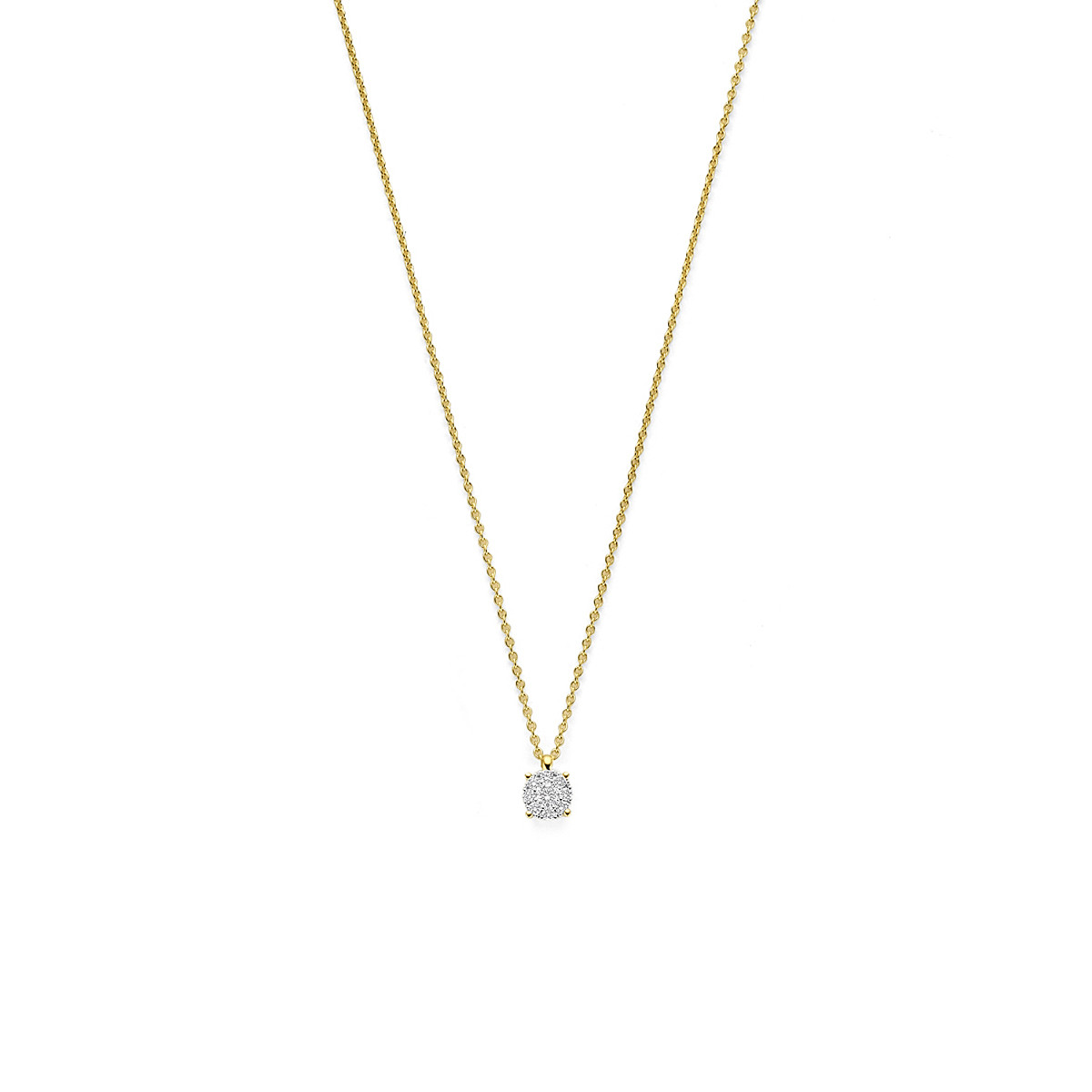 14-karaat gouden ketting met ronde hanger van diamanten 0.13 crt - Lengte 43-44-45 cm
