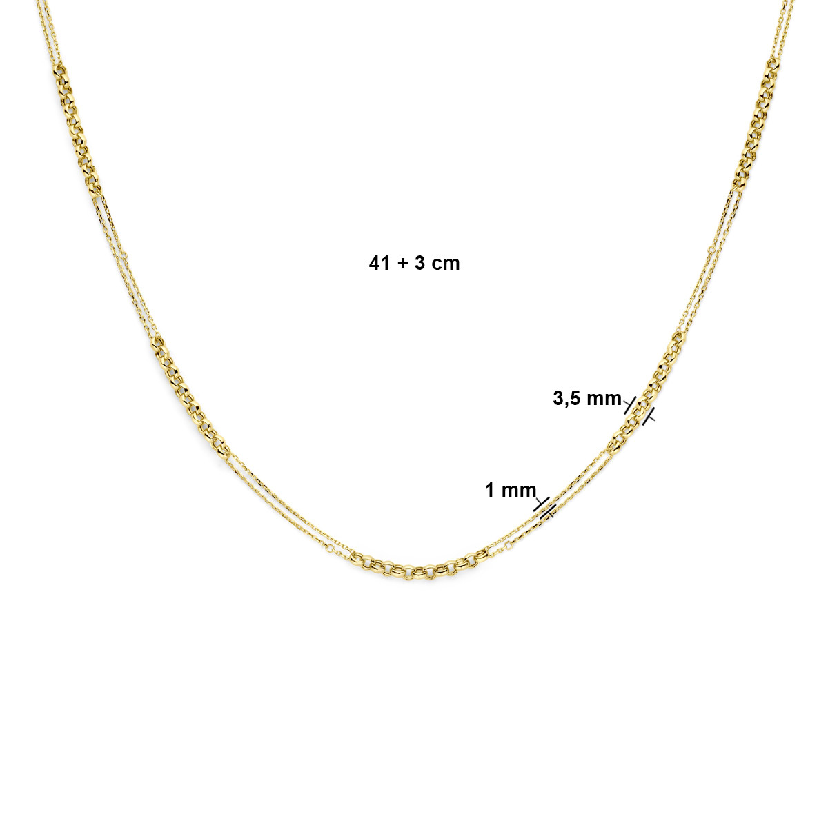 14-karaat gouden ketting met schakel 3.5 mm breed - Lengte 41 cm t/m 44 cm