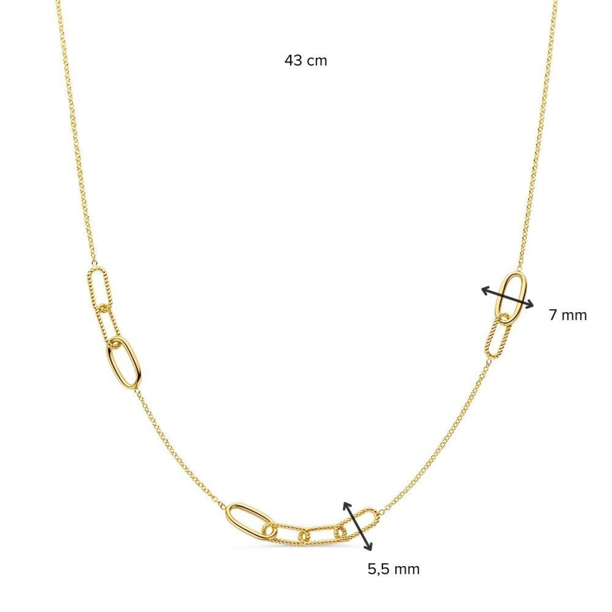 14-karaat gouden ketting met speelse paperclip schakels glanzend en bewerkt - Lengte 43 cm