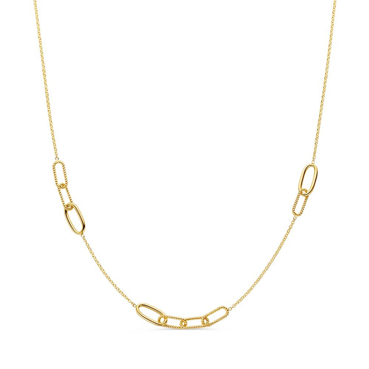 14-karaat gouden ketting met speelse paperclip schakels glanzend en bewerkt - Lengte 43 cm