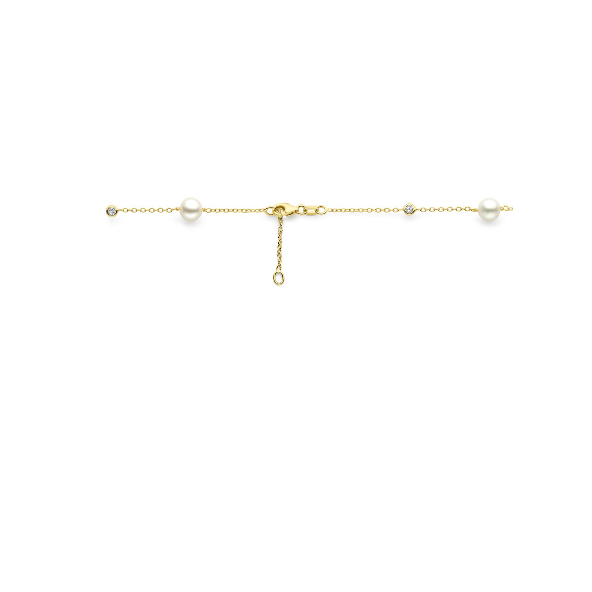 14-karaat gouden ketting met witte parels en zirkonia stenen - lengte 42-44 cm
