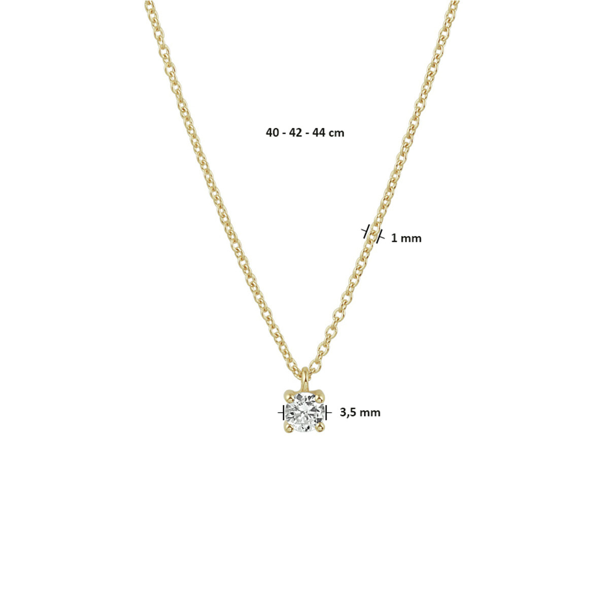 14-karaat gouden ketting met zirkonia hanger - Lengte 40 - 42 - 44 cm