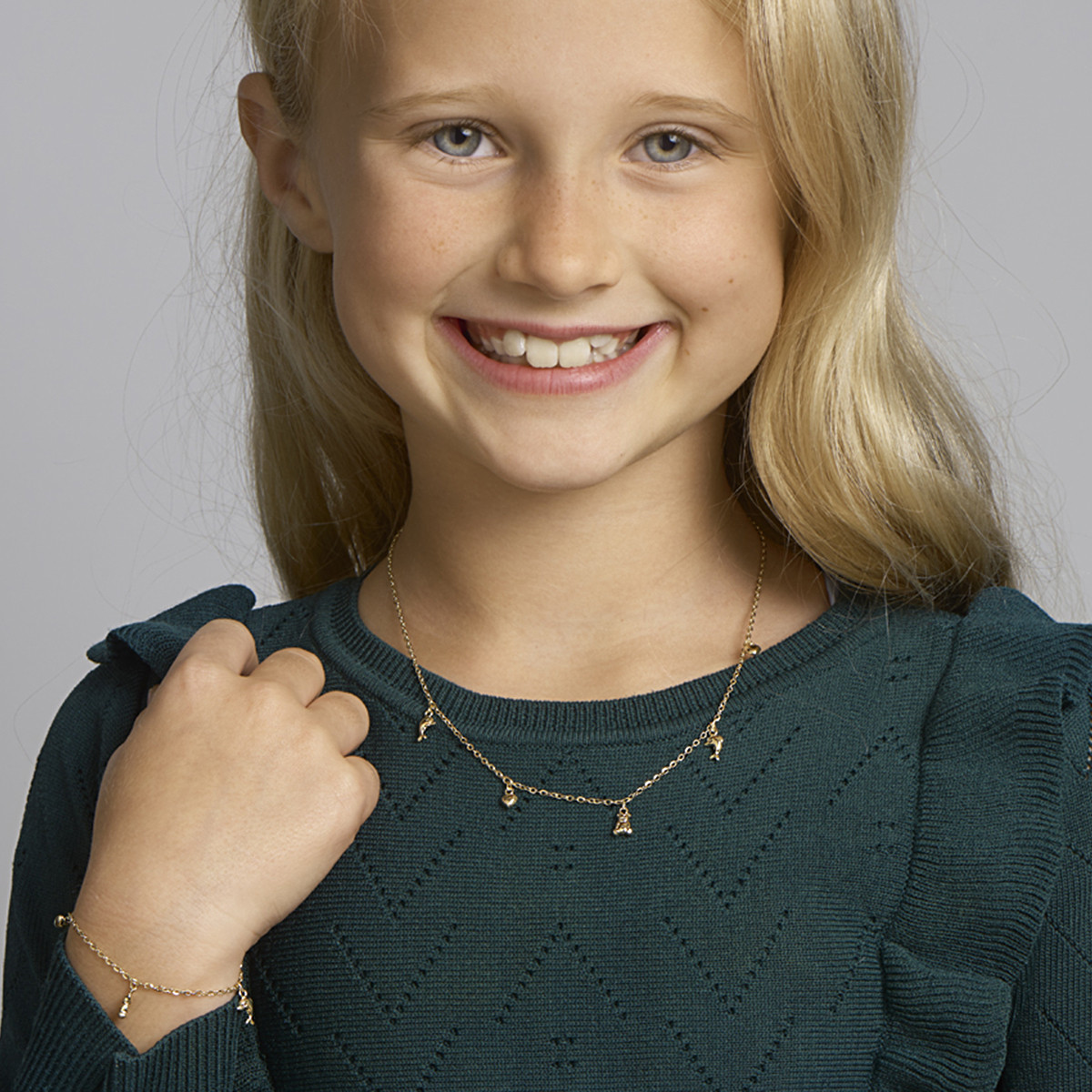 14-karaat gouden kinderarmband met bedeltjes - Lengte 11 - 13 cm