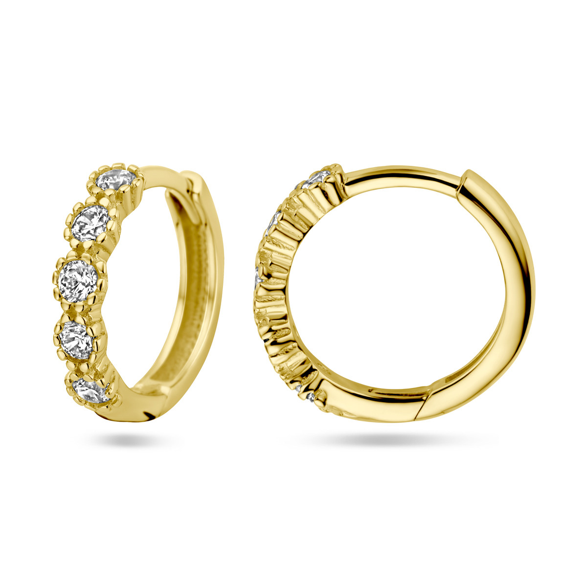 14-karaat gouden klapoorringen met ronde zirkonia's 2.8 mm breed - Diameter 13 mm