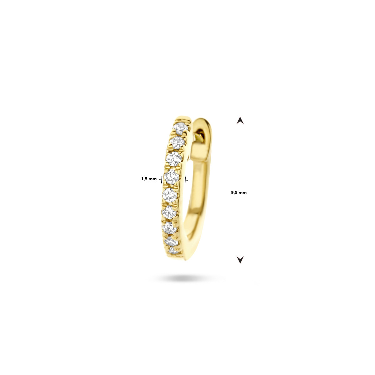14-karaat gouden klapoorring met diamanten 0.03 crt 1.5 mm breed - Hoogte 9.5 mm - Per stuk